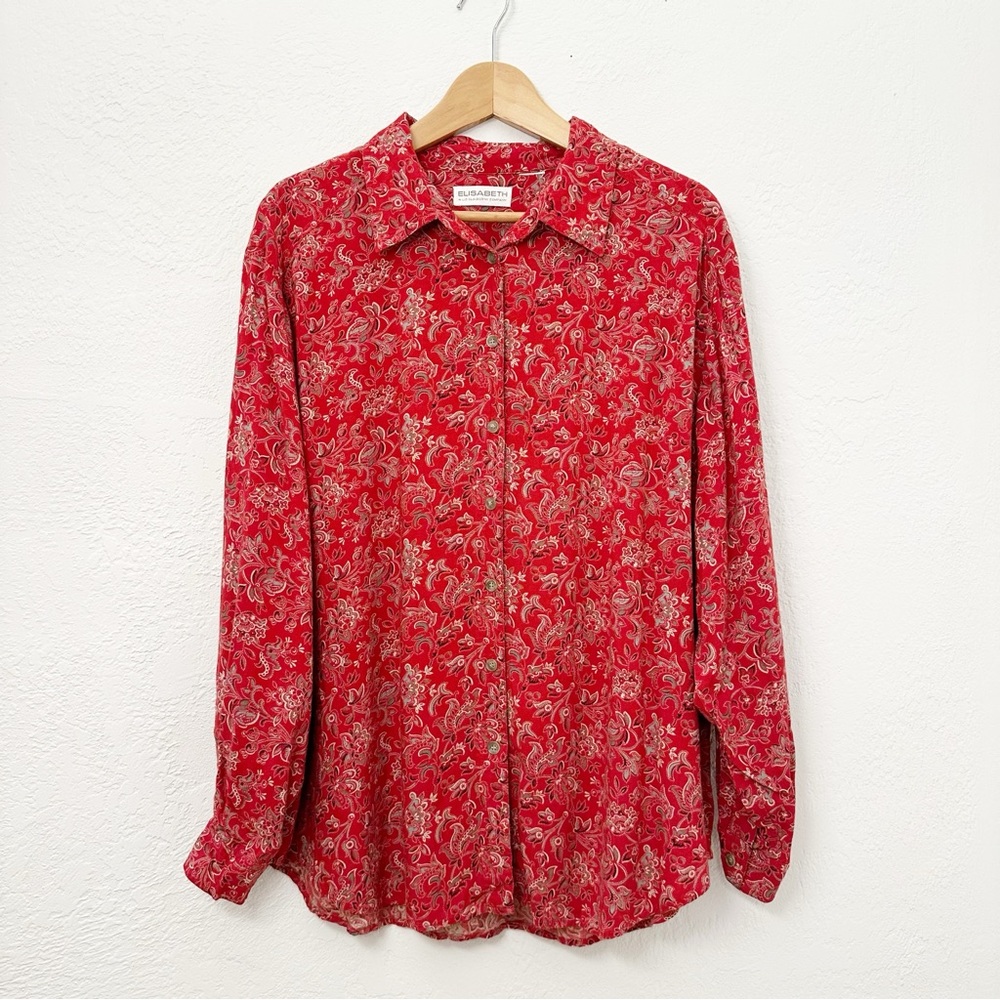 80s Vintage Elisabeth by Liz Claiborne Red Floral Paisley Button Down Shirt